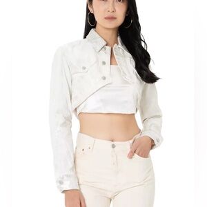 NEW Zara Silver Metallic Shiny Cotton Cropped Denim Jacket Size Small